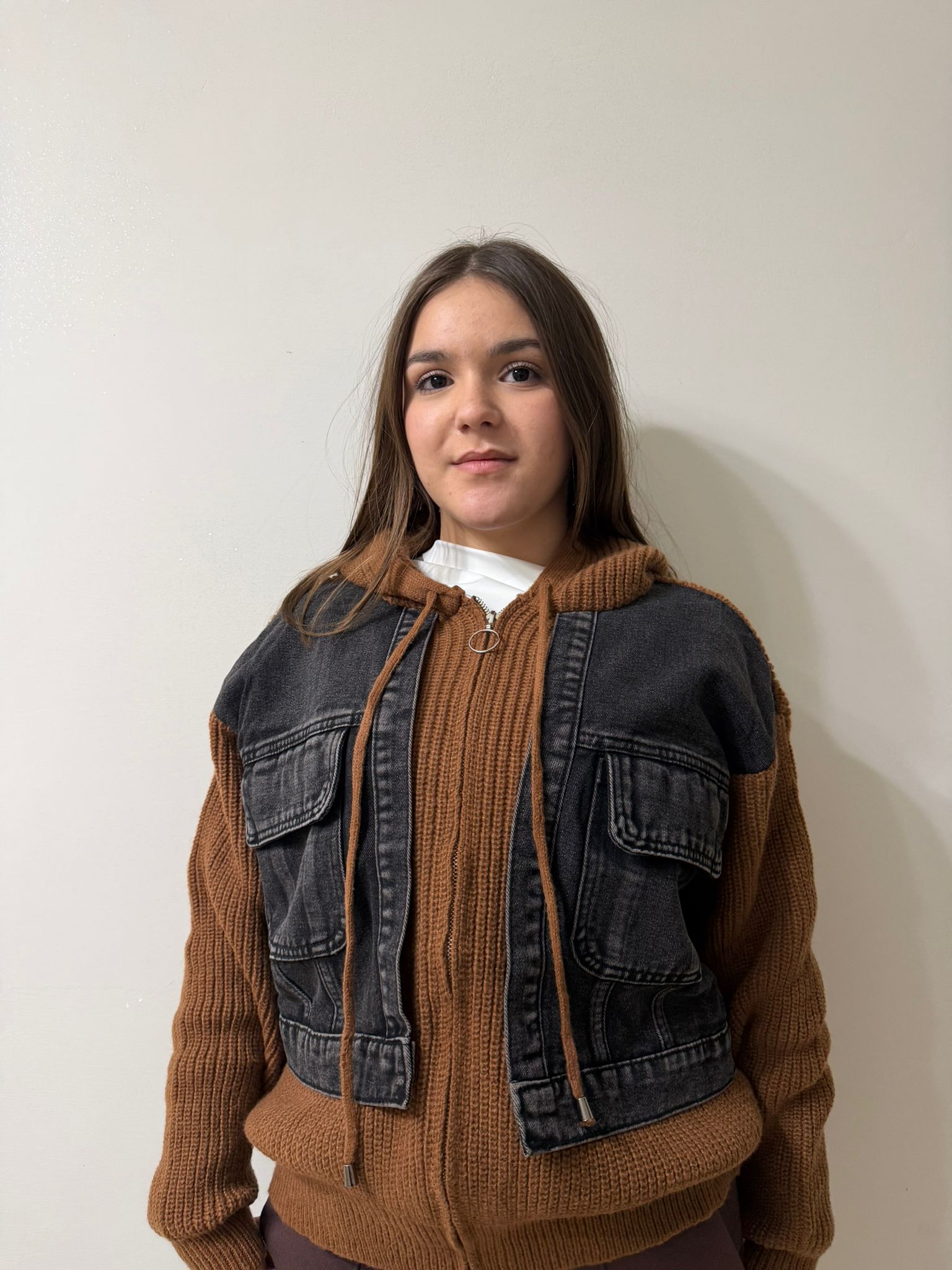 Cardigan Denim Knit Brown